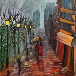 Acrylic Painting – "Couple Walking in the Rain"