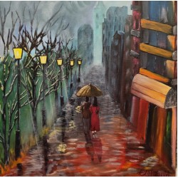 Acrylic Painting – "Couple Walking in the Rain"