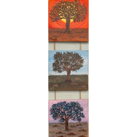 Acrylic Triptych Painting – "Trees in Nature"