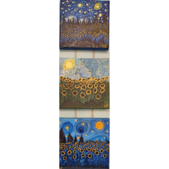 Acrylic Triptych Painting – "Sunflowers"