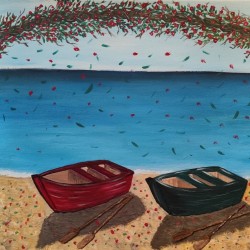 Hand-Painted Artwork – Boats on the Shore, Acrylic on Canvas