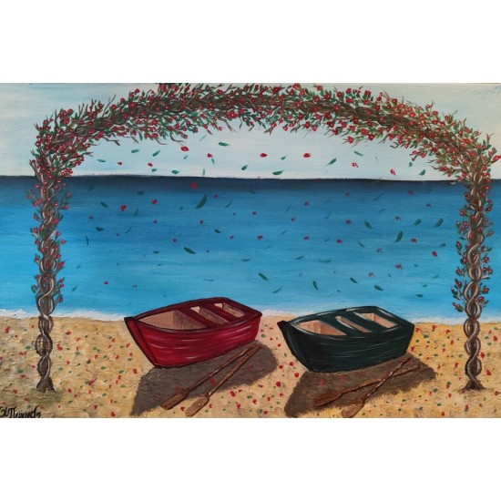Hand-Painted Artwork – Boats on the Shore, Acrylic on Canvas