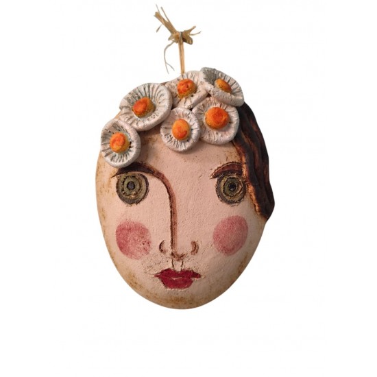 Ceramic Woman’s Face with Embossed Flowers