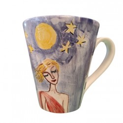 Hand-Painted Ceramic Mug with Woman in Santorini