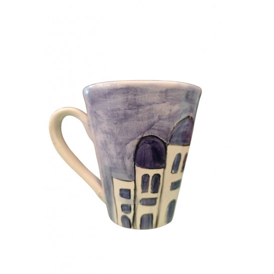 Hand-Painted Ceramic Mug with Woman in Santorini