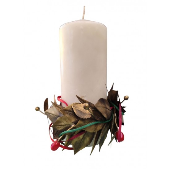 Bronze olive Wreath – Candle Holder (Handmade) | 40x11 cm | Candle 20x8 cm