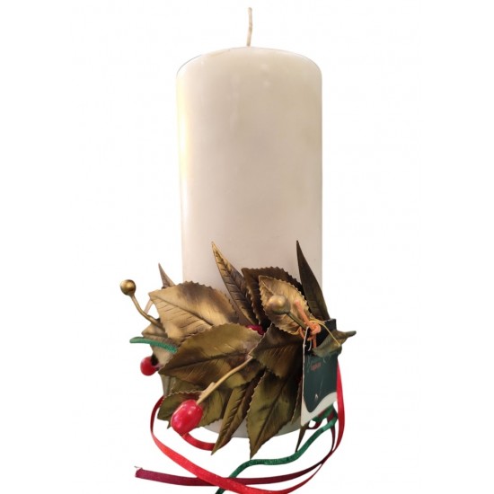 Bronze olive Wreath – Candle Holder (Handmade) | 40x11 cm | Candle 20x8 cm