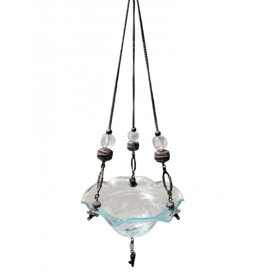 Handmade Crackled Blown Glass Candle Holder