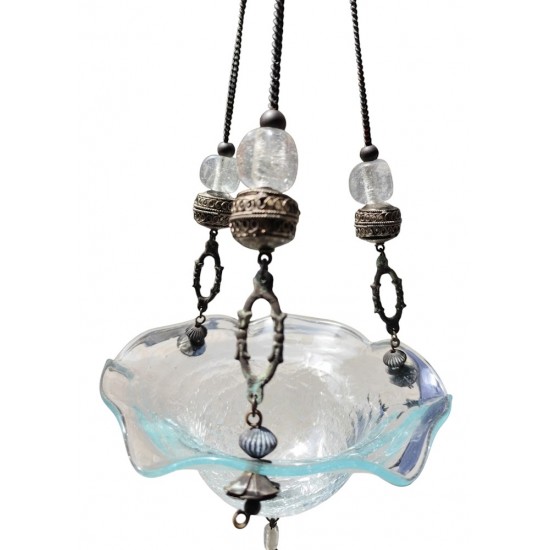 Handmade Crackled Blown Glass Candle Holder