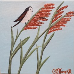 Painting on canvas with akrylics colors,bird on flower