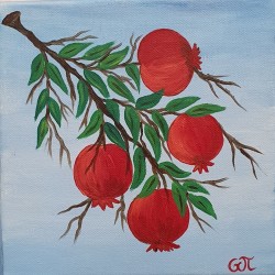 Painting on canvas with akrylics colors,pomegranate branch