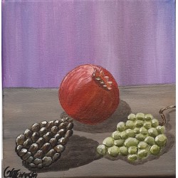 Painting on canvas with akrylics colors,pomegranate,pine and grape