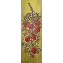 Painting on canvas with akrylics colors,pomegranate branch
