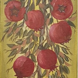 Painting on canvas with akrylics colors,pomegranate branch
