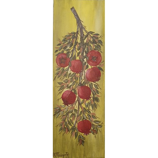 Painting on canvas with akrylics colors,pomegranate branch