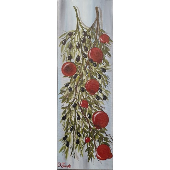 Painting on canvas with akrylics colors,pomegranate  and olive branch