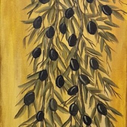 Painting on canvas with akrylics colors,olive branch