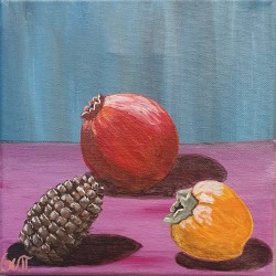 Painting on canvas with akrylics colors,Pomegranate,pine and lotus