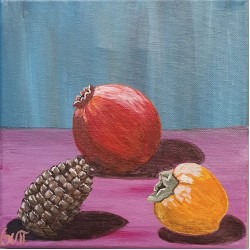 Painting on canvas with akrylics colors,Pomegranate,pine and lotus