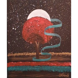 Painting on canvas with akrylics colors,tree with moon