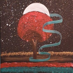 Painting on canvas with akrylics colors,tree with moon