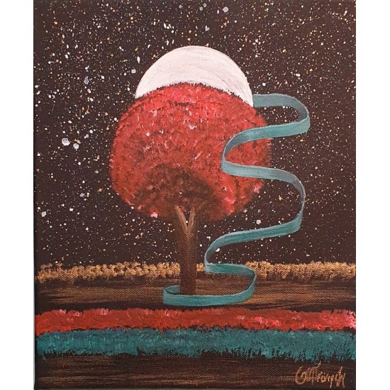 Painting on canvas with akrylics colors,tree with moon