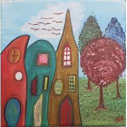 Painting on canvas with akrylics colors,fairytale houses