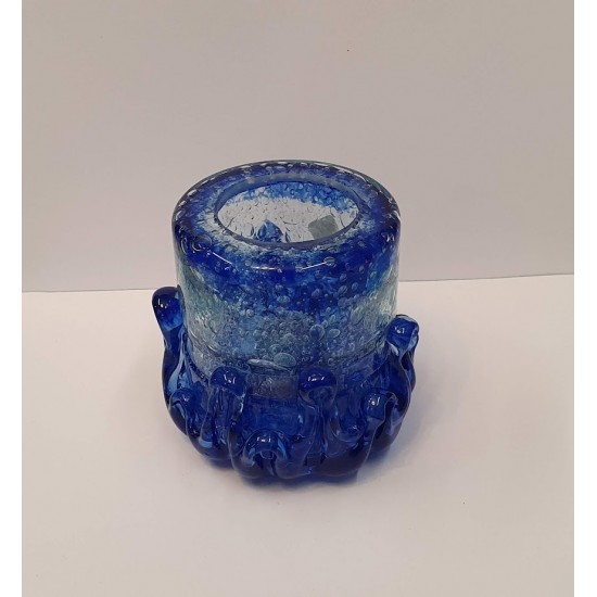 Hand blown glass,candle holder & vase,blue color