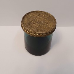 Hand blown glass,vaze with bronze top in green blue color