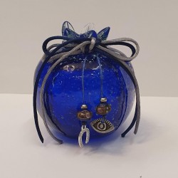 Hand blown glass,pomegranate symbol for good luck in blue color