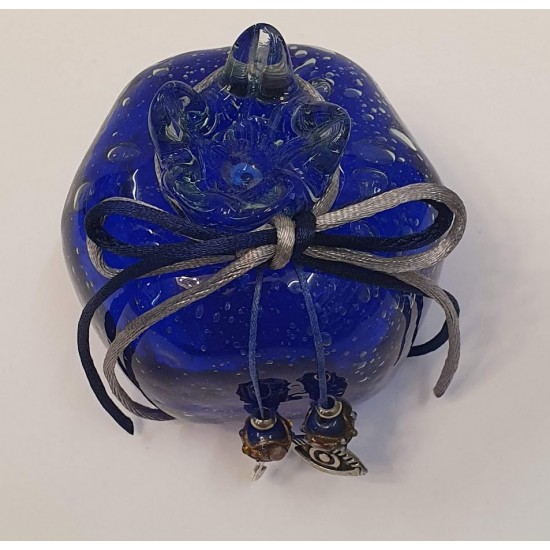 Hand blown glass,pomegranate symbol for good luck in blue color