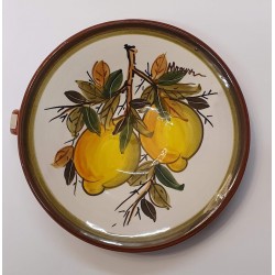HANDCRAFTED UNIQUE CERAMIC PLATE WITH HANDLE  AND LEMONS MOTIF
