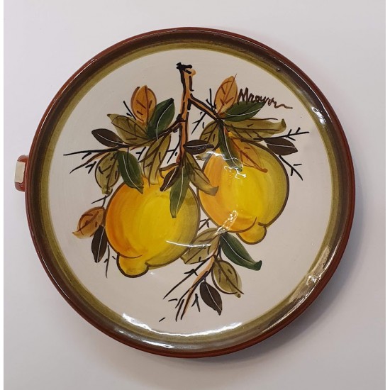 HANDCRAFTED UNIQUE CERAMIC PLATE WITH HANDLE  AND LEMONS MOTIF