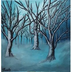 PAINTING ON CANVAS WITH AKRYLIC COLOR 40X40CM "FROZEN FOREST"