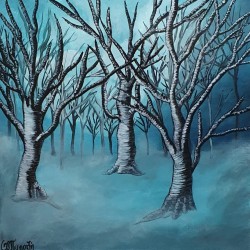 PAINTING ON CANVAS WITH AKRYLIC COLOR 40X40CM "FROZEN FOREST"