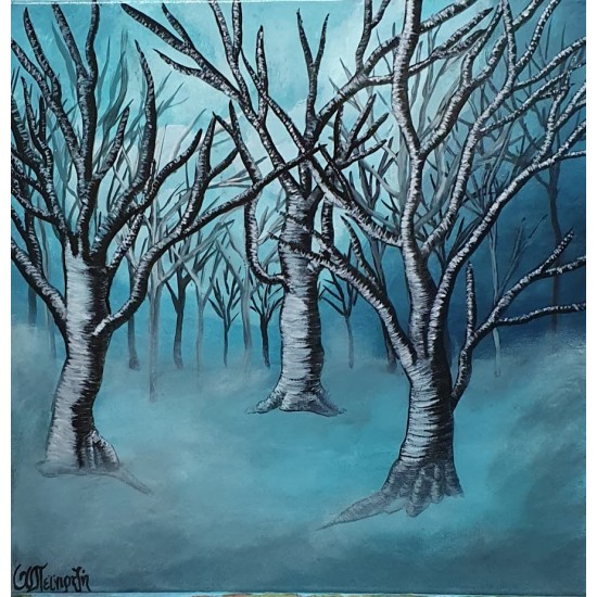 PAINTING ON CANVAS WITH AKRYLIC COLOR 40X40CM "FROZEN FOREST"
