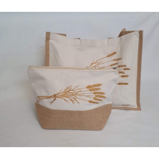 BEACH BAG OR FOR SHOPPING PAINTED WITH EARS OF CORN