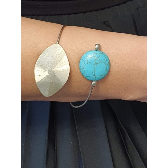 HANDMADE BRACELET MODERN WITH ALPACA METAL & TURQUOISE STONE