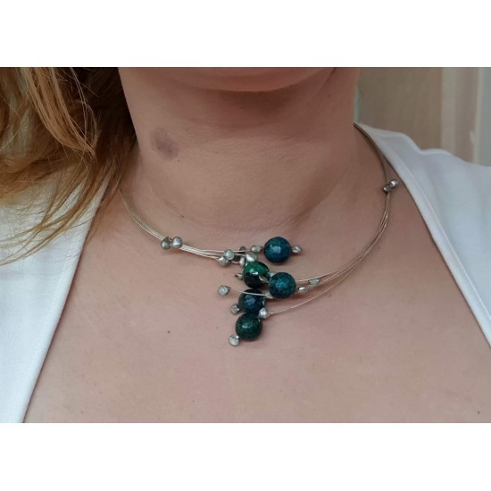 NECKLACE SILVER PLATED WITH CRYSOKOLLA 47CM