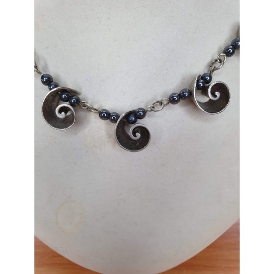 SILVER 925 NECKLACE WITH HEMATITE  STONES,HAND MADE 925 SILVER SHELLS 41CM