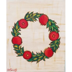 Painting on canvas with akrylics colors,pomegranate Wreath
