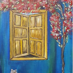 Painting on canvas with akrylics colors,bougainvillea