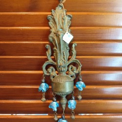 Handmade Collectible Charm – Brass Coat of Arms Decorated with Glass Blue Beads and Metallic Elements