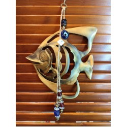 Handmade Collectible Charm – Brass Angel Fish Decorated with Glass Beads and Brass Elements