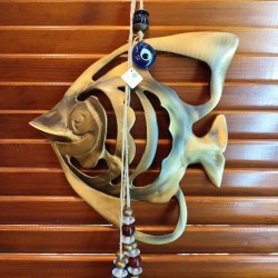 Handmade Collectible Charm – Brass Angel Fish Decorated with Glass Beads and Brass Elements