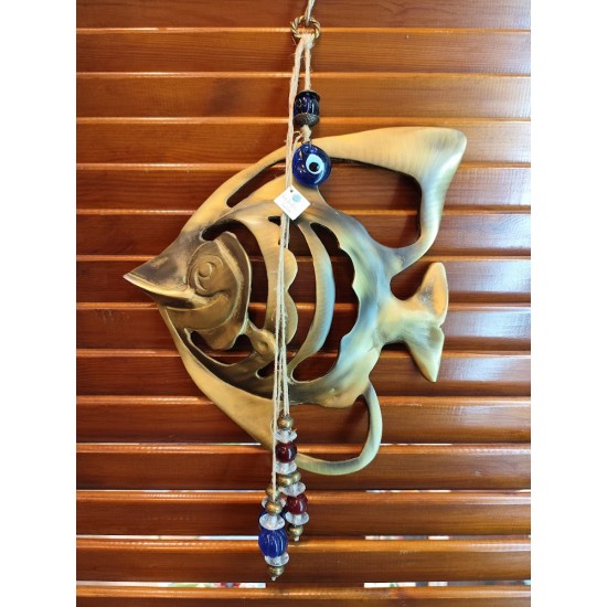 Handmade Collectible Charm – Brass Angel Fish Decorated with Glass Beads and Brass Elements