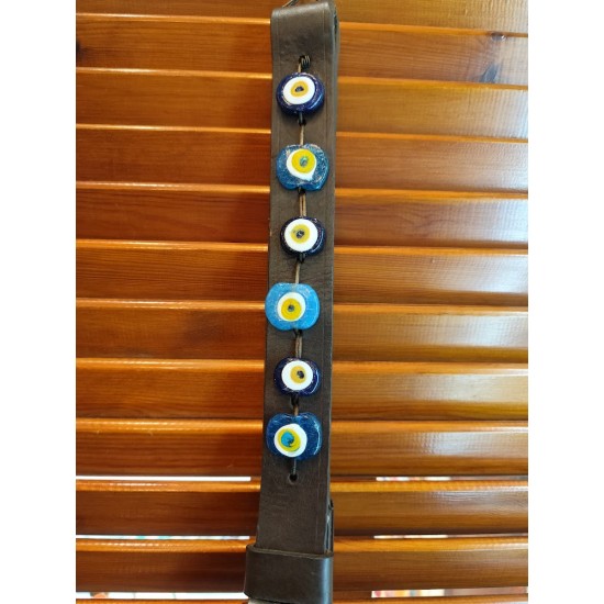 Handmade Collectible Good Luck Charm – Authentic Leather Horse Accessory Embellished with Glass Beads and Metallic Elements – Greek Craftsmanship