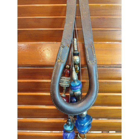 Handmade Collectible Good Luck Charm – Authentic Leather Horse Accessory Embellished with Glass Beads and Metallic Elements – Greek Craftsmanship