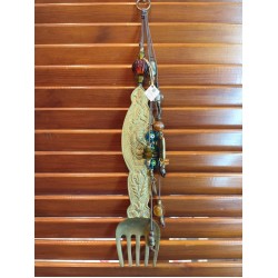 Handmade Collectible Good Luck Charm – Bronze Fork with Glass Beads and Bronze Elements