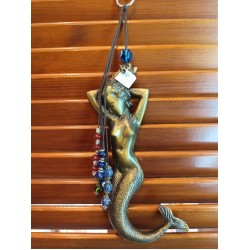 Handmade Collectible Charm – Brass Mermaid Decorated with Glass Beads and Metallic Elements